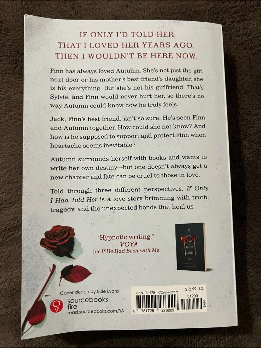If Only I Had Told Her by Laura Nowlin - Paperback, White Cover with Red Rose